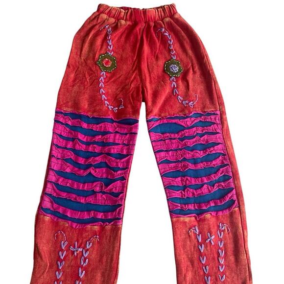 Y2K 90’s Groovy Hippie Pants Embroidered Patchwork Gypsy Colorful Sz S Flare - Picture 6 of 14